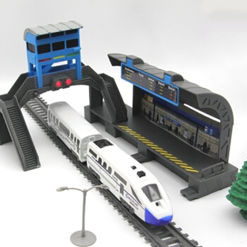 фото Железная дорога с пассажирской станцией, скоростной поезд, длина полотна 244 см, bsq-2185
