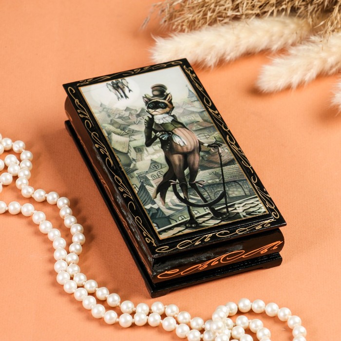 Шкатулка - купюрница «Кот», 8,5x17 см, лаковая миниатюра, Черный 
Шкатулка - купюрница «Кот», 8,5x17 см, лаковая миниатюра, Черный