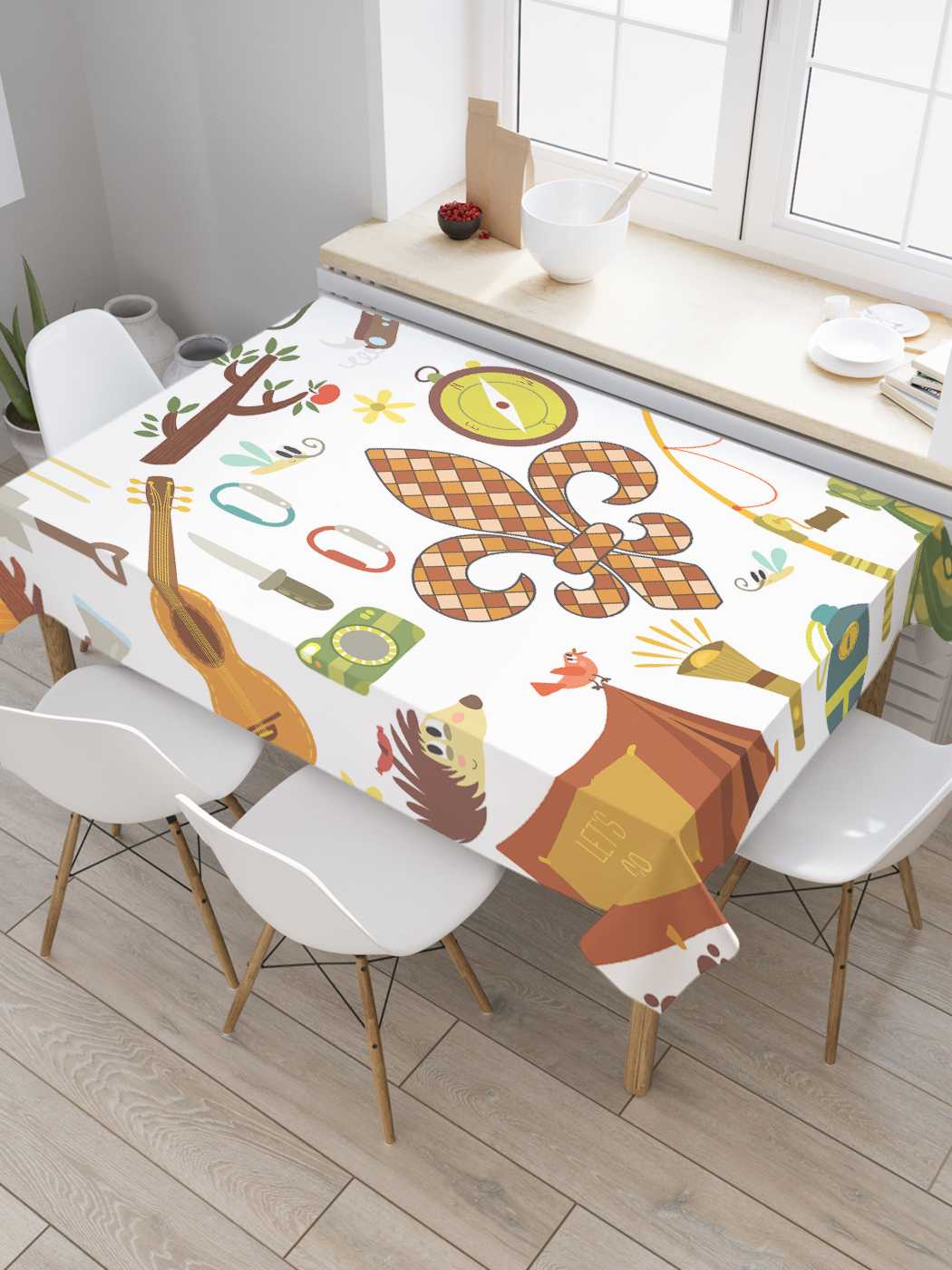 фото Скатерть прямоугольная joyarty на кухонный стол "туризм" из оксфорда, 180x145 см