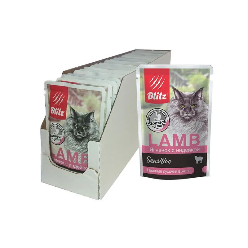 Влажный корм для кошек Blitz Sensitive Adult Cats, ягненок с индейкой в желе, 24шт по 85г
Влажный корм для кошек Blitz Sensitive Adult Cats, ягненок с индейкой в желе, 24шт по 85г