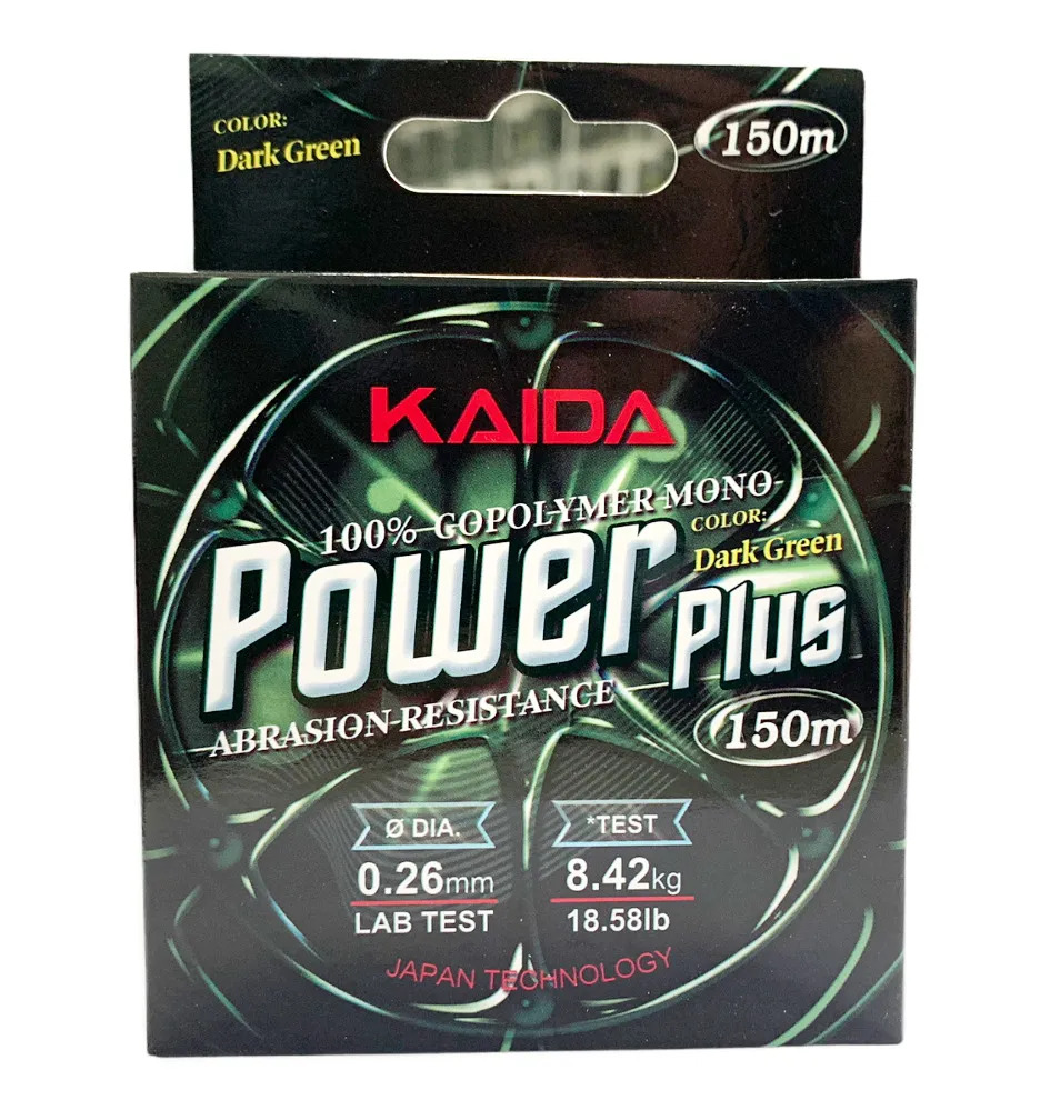 фото Леска монофильная kaida power plus 0,26 мм, 150 м, 8,42 кг, green, 1 шт.