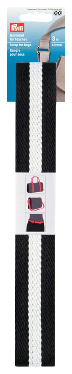 фото Лента-ремень для сумок prym 965200, ширина 40 мм, 100% полиэстер, белый/черный, 3м