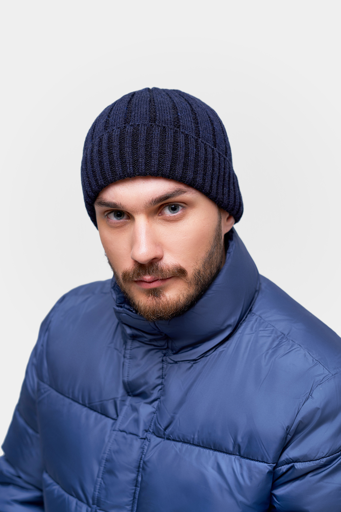 фото Шапка бини мужская baon b840563 deep navy melange, р.58
