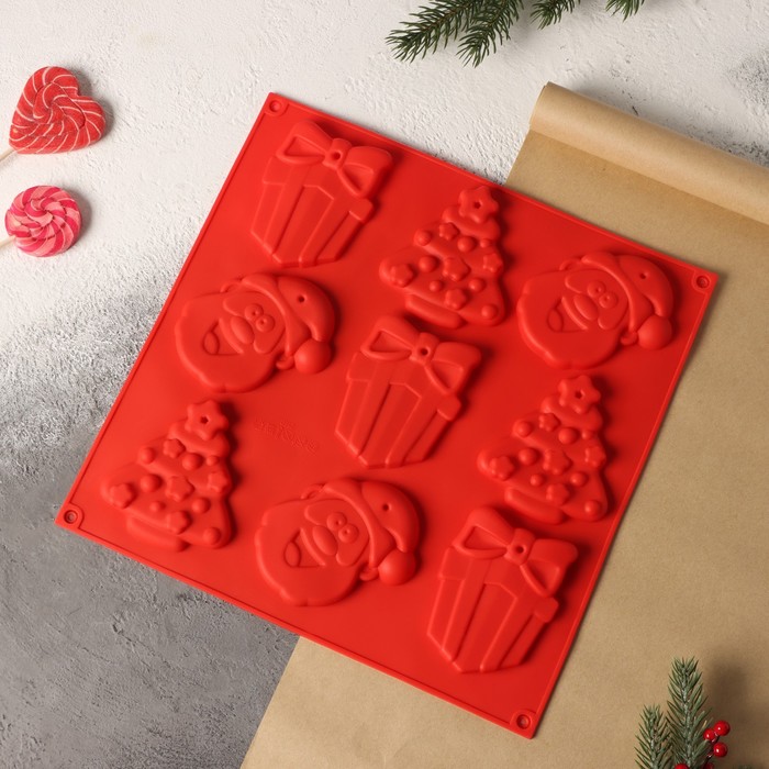 Форма для шоколада 3D Доляна «Подарки под ёлкой», 30x30 см, силикон, 9 ячеек, цвет красный
Форма для шоколада 3D Доляна «Подарки под ёлкой», 30x30 см, силикон, 9 ячеек, цвет красный