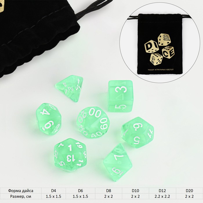 Набор кубиков для D&D (Dungeons and Dragons, ДнД), серия: D&D, "Сияние", 7 шт, светящиеся, Зеленый, D&D
Набор кубиков для D&D (Dungeons and Dragons, ДнД), серия: D&D, "Сияние", 7 шт, светящиеся, Зеленый, D&D