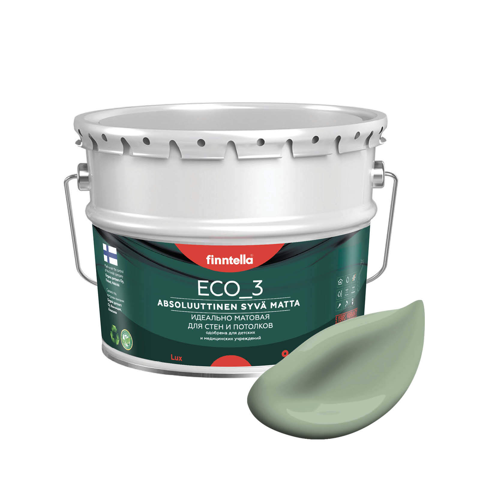 Краска интерьерная глубокоматовая ECO_3 wash and clean FINNTELLA моющаяся, цвет PASTELLIVI, Зеленый, матовая для стен моющаяся ECO 3, для обоев под покраску
Краска интерьерная глубокоматовая ECO_3 wash and clean FINNTELLA моющаяся, цвет PASTELLIVI, Зеленый, матовая для стен моющаяся ECO 3, для обоев под покраску
