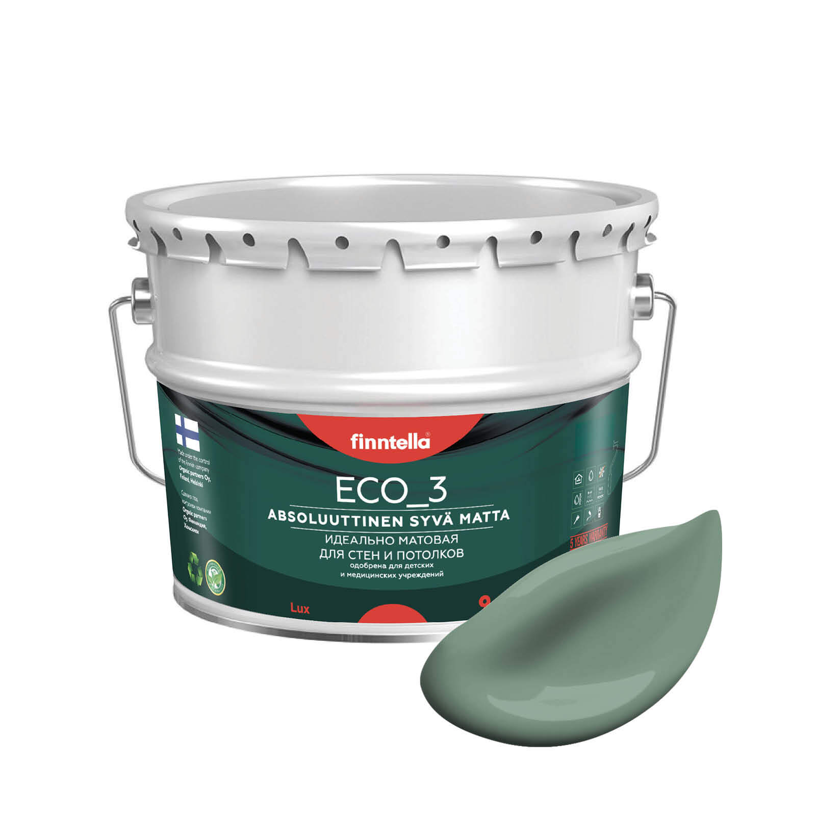 Краска интерьерная глубокоматовая ECO_3 wash and clean FINNTELLA моющаяся, цвет NAAMIOINTI, Зеленый, матовая для стен моющаяся ECO 3, для обоев под покраску
Краска интерьерная глубокоматовая ECO_3 wash and clean FINNTELLA моющаяся, цвет NAAMIOINTI, Зеленый, матовая для стен моющаяся ECO 3, для обоев под покраску