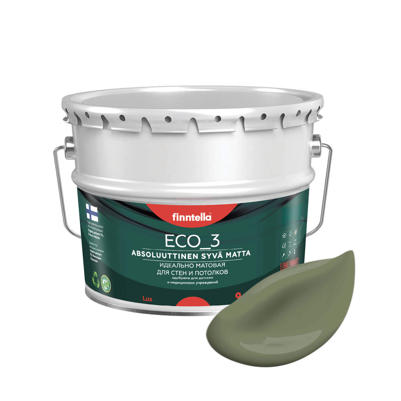 Краска интерьерная глубокоматовая ECO_3 wash and clean FINNTELLA моющаяся, цвет OLIIVI , 9, Зеленый, матовая для стен моющаяся ECO 3, для обоев под покраску
Краска интерьерная глубокоматовая ECO_3 wash and clean FINNTELLA моющаяся, цвет OLIIVI , 9, Зеленый, матовая для стен моющаяся ECO 3, для обоев под покраску