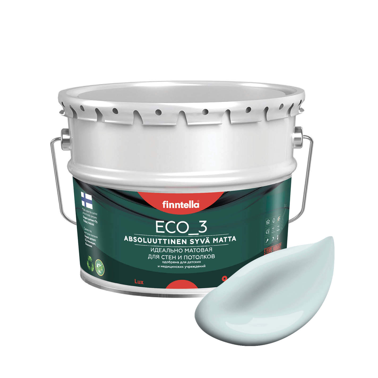 Краска интерьерная глубокоматовая ECO_3 wash and clean FINNTELLA моющаяся, цвет KYLMА, 9л, Голубой, матовая для стен моющаяся ECO 3, для обоев под покраску
Краска интерьерная глубокоматовая ECO_3 wash and clean FINNTELLA моющаяся, цвет KYLMА, 9л, Голубой, матовая для стен моющаяся ECO 3, для обоев под покраску