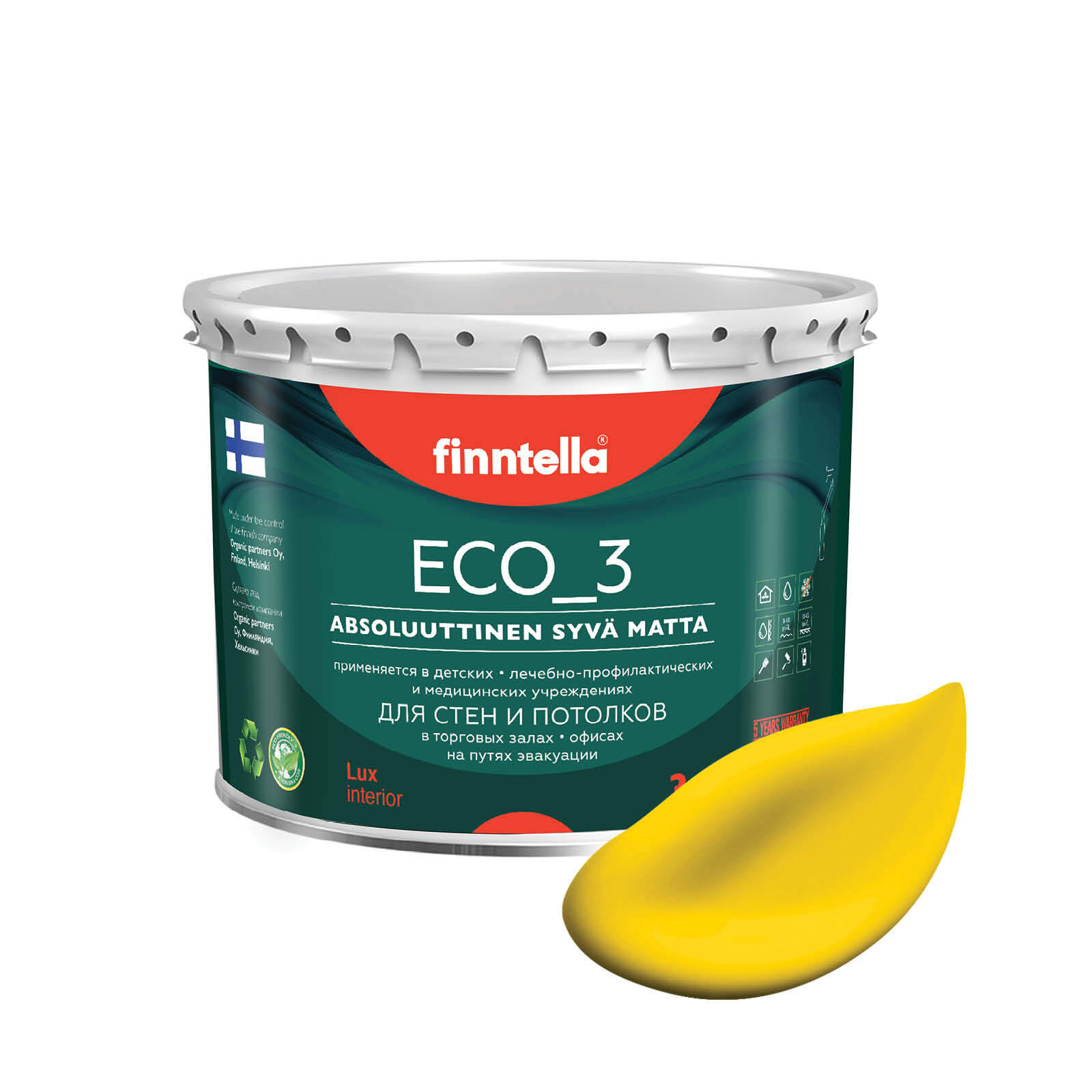 Краска интерьерная глубокоматовая ECO_3 wash and clean FINNTELLA моющаяся, KELTAINEN жёлты, Желтый, матовая для стен моющаяся ECO 3, для обоев под покраску
Краска интерьерная глубокоматовая ECO_3 wash and clean FINNTELLA моющаяся, KELTAINEN жёлты, Желтый, матовая для стен моющаяся ECO 3, для обоев под покраску