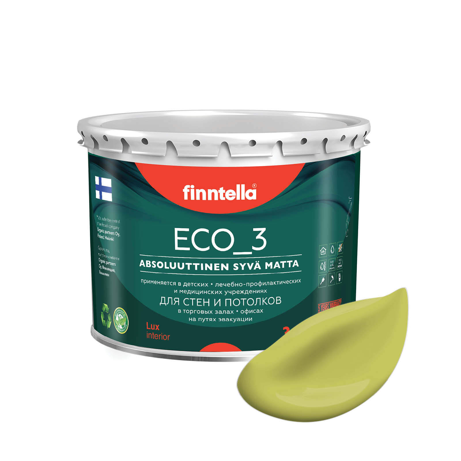 Краска интерьерная глубокоматовая ECO_3 wash and clean FINNTELLA моющаяся, цвет LАHTEE, 2,, Зеленый, матовая для стен моющаяся ECO 3, для обоев под покраску
Краска интерьерная глубокоматовая ECO_3 wash and clean FINNTELLA моющаяся, цвет LАHTEE, 2,, Зеленый, матовая для стен моющаяся ECO 3, для обоев под покраску