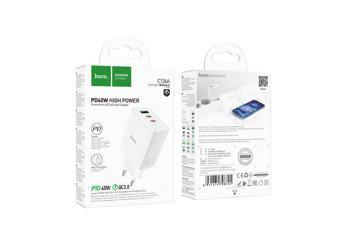 Сетевое зарядное устройство Hoco C126A 1x USB Type A, 2xUSB Type-C 3.1 А белый, C126A
Сетевое зарядное устройство Hoco C126A 1x USB Type A, 2xUSB Type-C 3.1 А белый, C126A