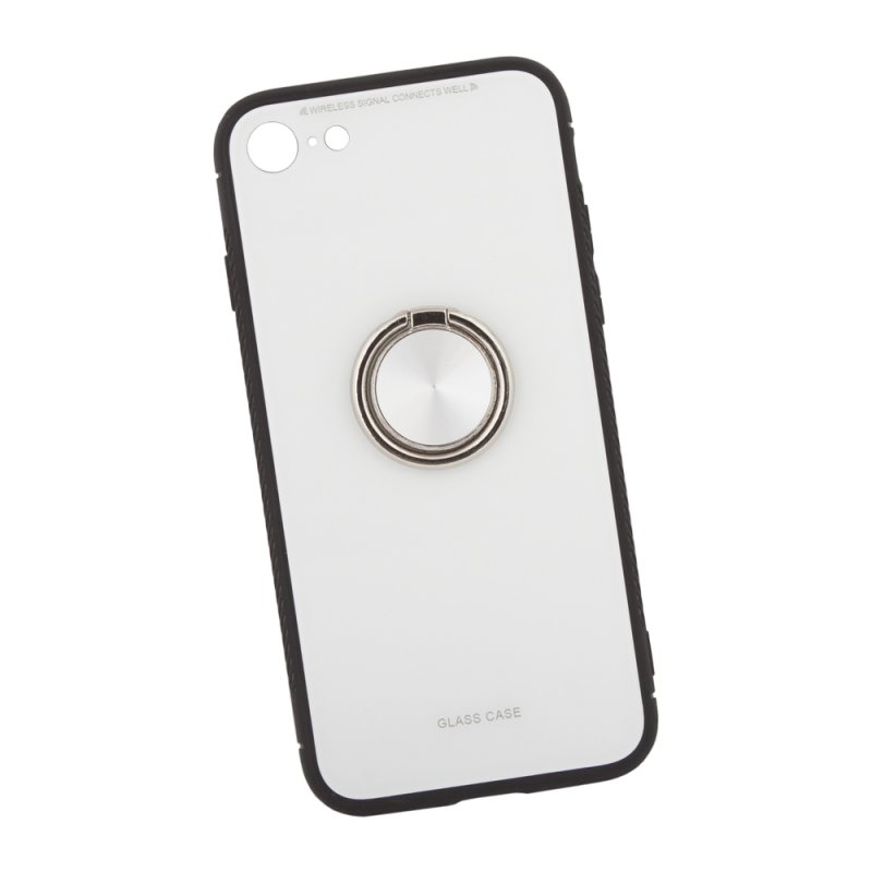 фото Чехол "lp" для iphone se 2/8/7 "glass case" с кольцом (белое стекло) liberty project