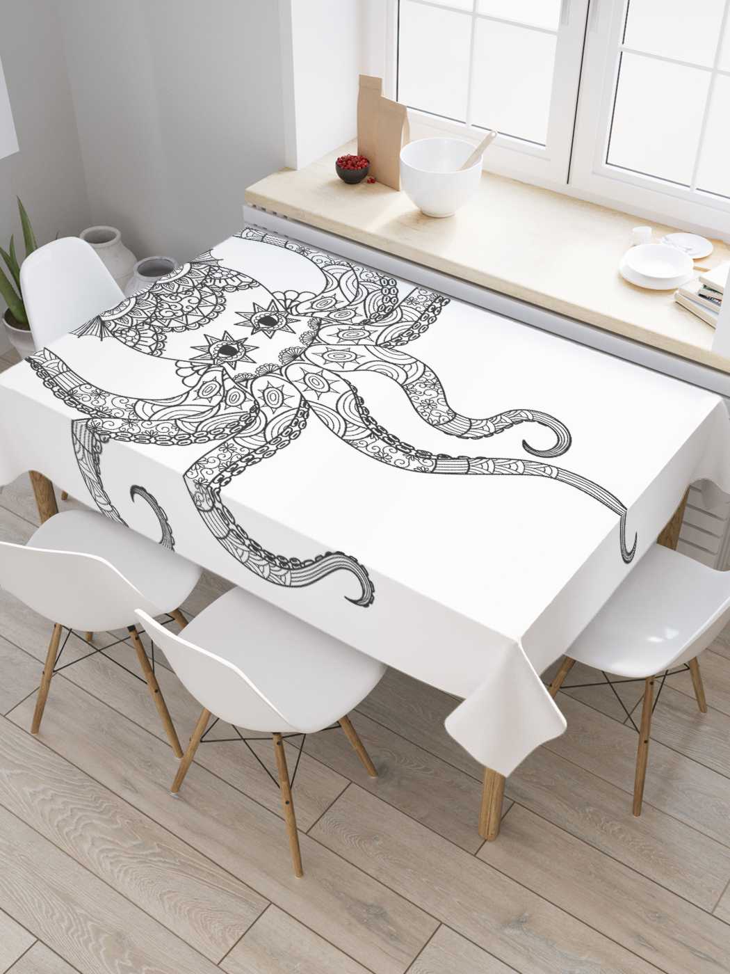 Скатерть прямоугольная JoyArty "Разрисованный осьминог" из оксфорда, 180x145 см, Черный, Разрисованный осьминог
Скатерть прямоугольная JoyArty "Разрисованный осьминог" из оксфорда, 180x145 см, Черный, Разрисованный осьминог