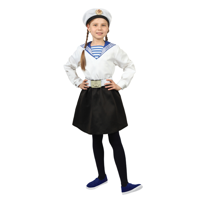 Карнавальный костюм Морячка в бескозырке для девочки, белая фланка, юбка, ремень, р. 32, р
Карнавальный костюм Морячка в бескозырке для девочки, белая фланка, юбка, ремень, р. 32, р