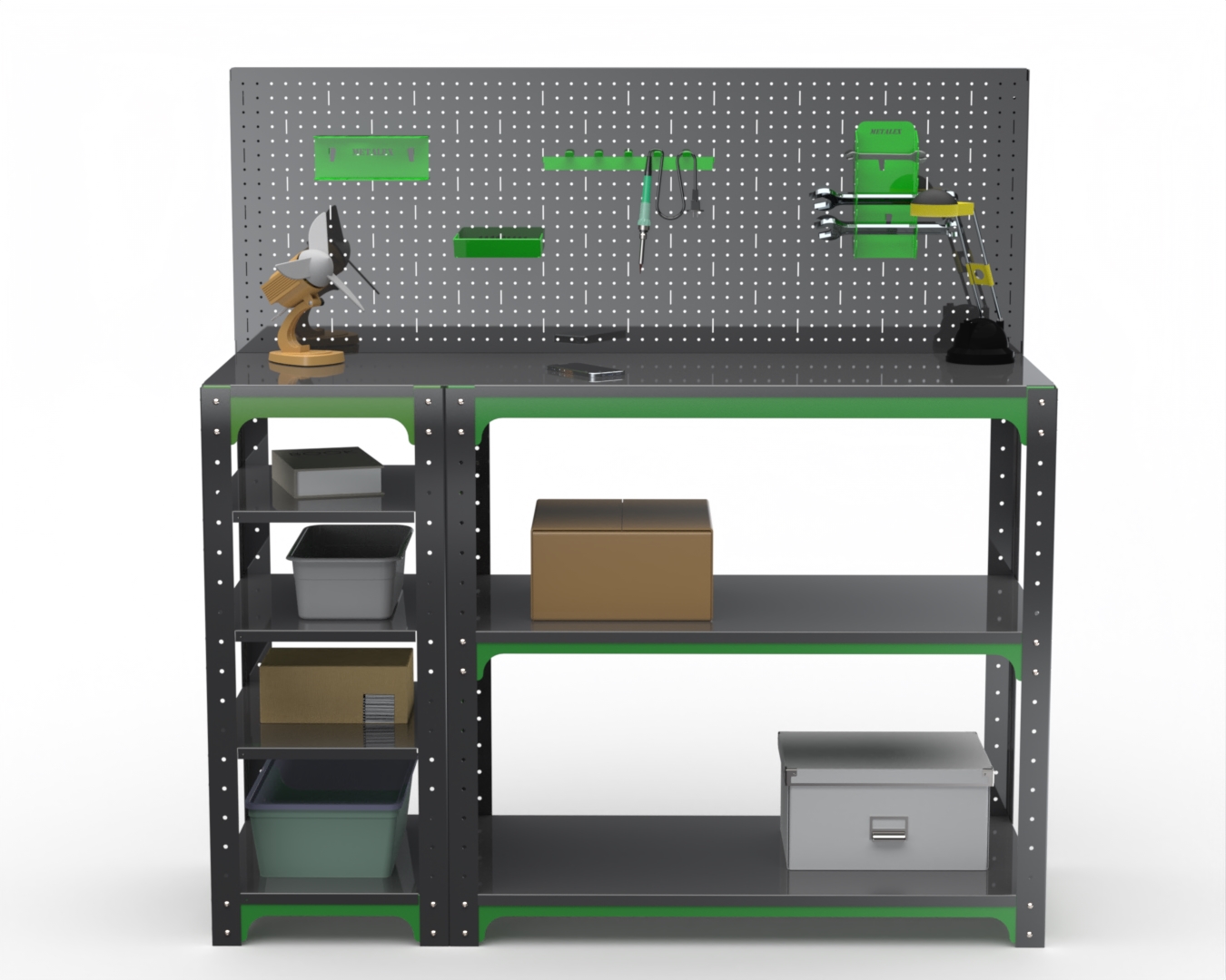 Стол-верстак Metalex 204094 KIT 950х1300х500 с бок. полками, перфопанелью, серо-зеленый
Стол-верстак Metalex 204094 KIT 950х1300х500 с бок. полками, перфопанелью, серо-зеленый