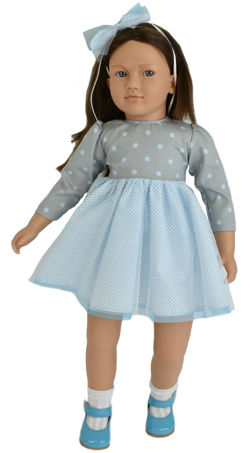 фото Коллекционная кукла lamagik ширли брюнетка, в серо-белом платье в горох, 62 см, b9901