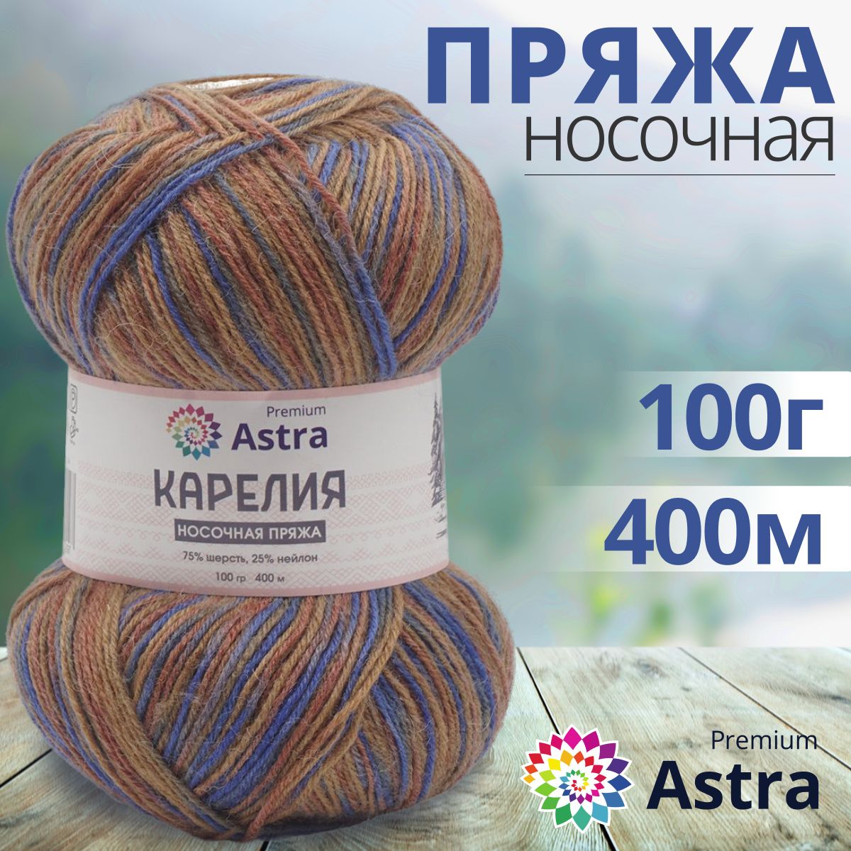 Пряжа для вязания Astra Premium Карелия носочная 100г, 400м (1005), 2 мотка, Коричневый, 7733601
Пряжа для вязания Astra Premium Карелия носочная 100г, 400м (1005), 2 мотка, Коричневый, 7733601