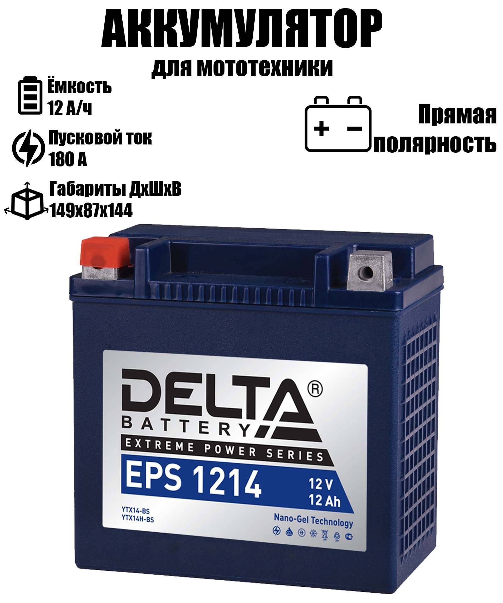 Аккумулятор автомобильный DELTA BATTERY 12 A/ч A 240 прямая полярность EPS1214, EPS_Прямая
Аккумулятор автомобильный DELTA BATTERY 12 A/ч A 240 прямая полярность EPS1214, EPS_Прямая