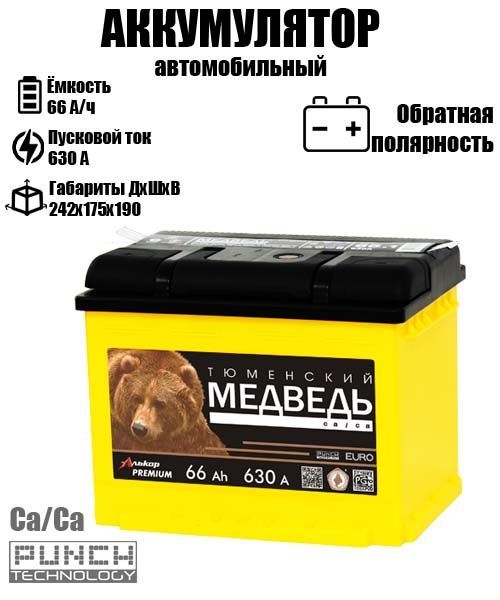 Аккумулятор для мотоцикла Тюменский Медведь 66 A/ч A 630 обратная полярность 9956, ТМ
Аккумулятор для мотоцикла Тюменский Медведь 66 A/ч A 630 обратная полярность 9956, ТМ