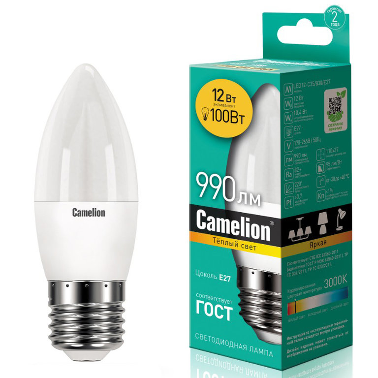 Лампа Светодиодная 27 35 12 100 220 Теплый 1Шт Camelion CLED12C35830E27
Лампа Светодиодная 27 35 12 100 220 Теплый 1Шт Camelion CLED12C35830E27