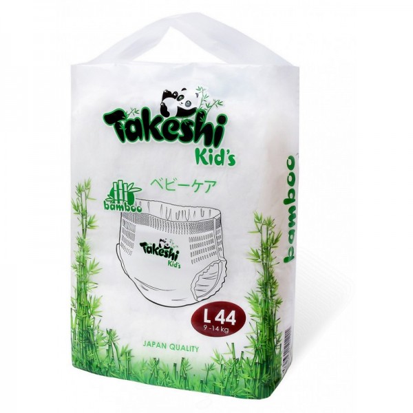 фото Подгузники-трусики для детей бамбуковые takeshi kid's l (9-14 кг), 44 шт.