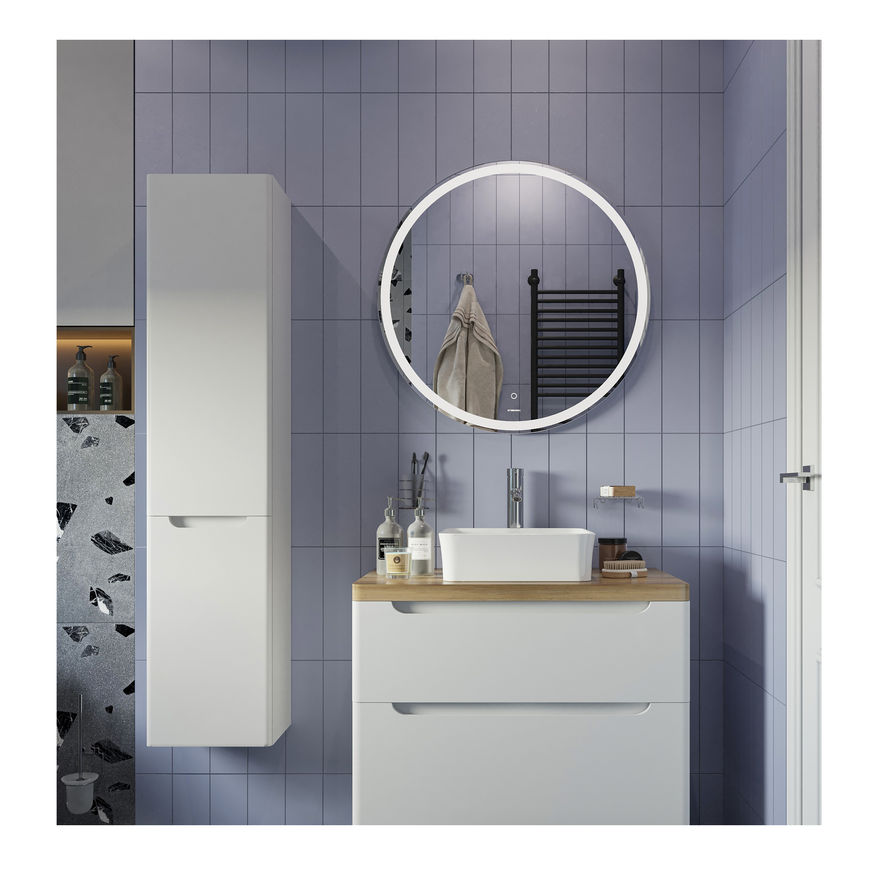 фото Мебель для ванной stworki берген 80 белая со светлой столешницей, раковина sottile 1477-00