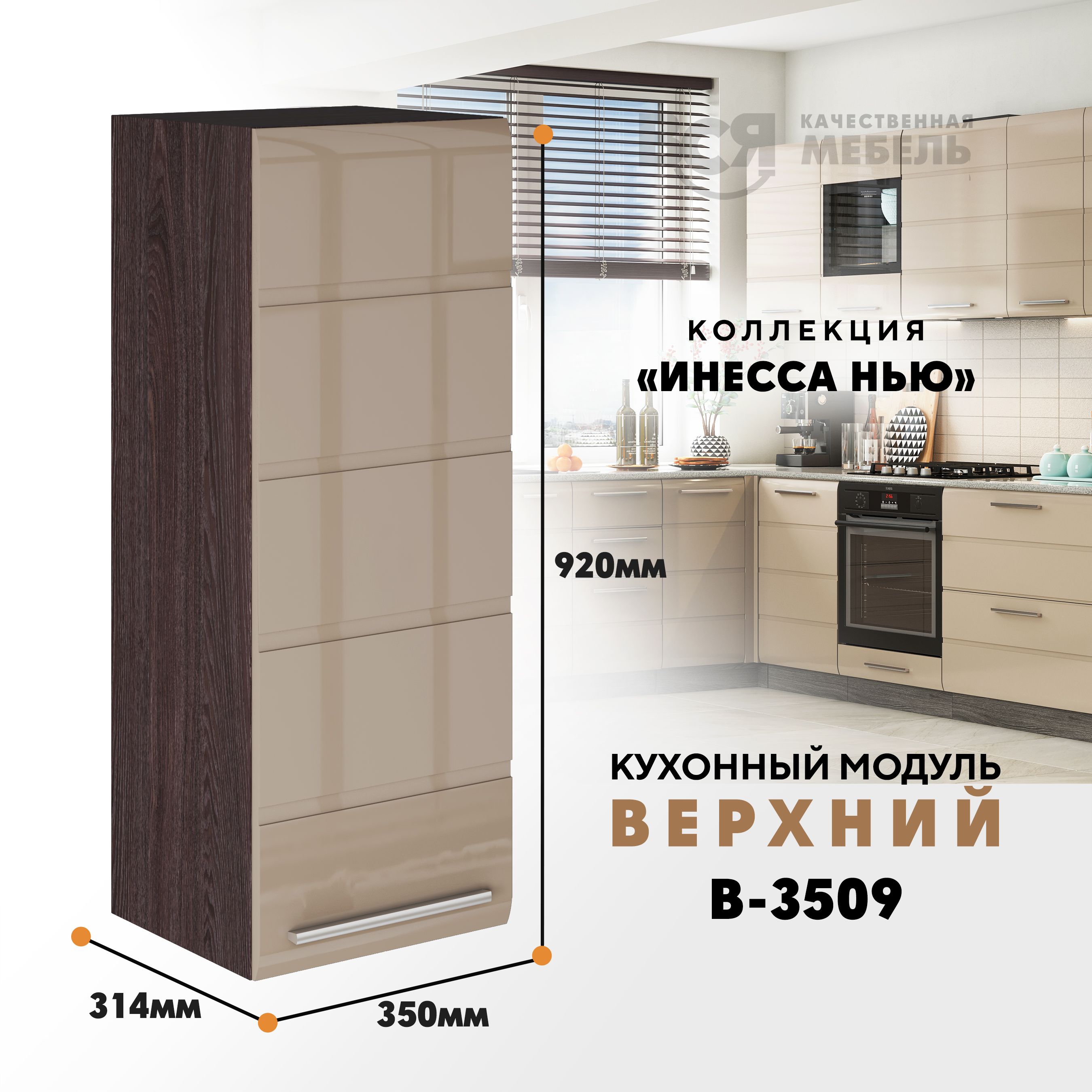 Кухонный навесной модуль ВСЯ мебель, Инесса нью, В-3509, Каппучино глян/Ясень анкор, Бежевый;коричневый, Инесса нью В-3509
Кухонный навесной модуль ВСЯ мебель, Инесса нью, В-3509, Каппучино глян/Ясень анкор, Бежевый;коричневый, Инесса нью В-3509