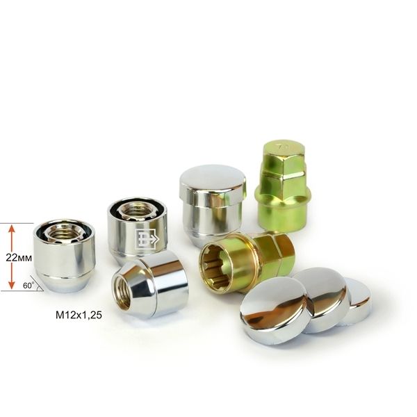 Гайка колесная секретная (кт.) M12X1,25 H=22мм 406144X2 Хром Конус, откр., вращ. кольцо, (
Гайка колесная секретная (кт.) M12X1,25 H=22мм 406144X2 Хром Конус, откр., вращ. кольцо, (