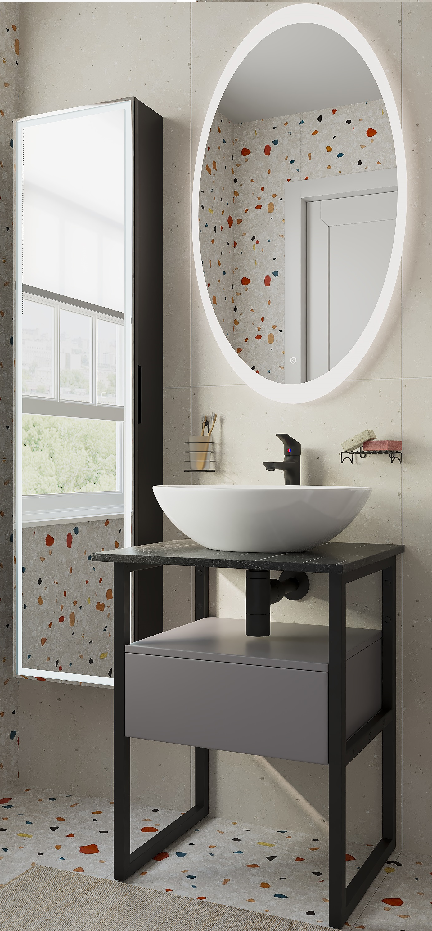 фото Мебель для ванной diwo элиста 60 антрацит с раковиной moduo 55 leaf