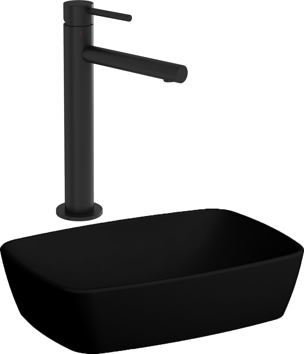 фото Комплект раковина vitra shift 7075b083 черная + смеситель vitra origin для раковины