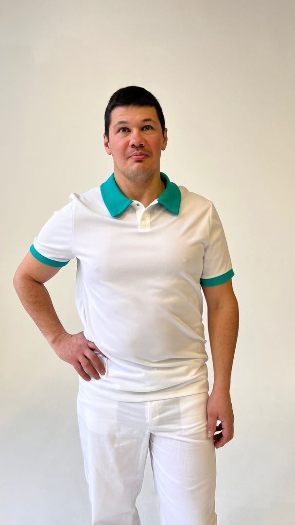 фото Блуза медицинская мужская медицинский мир поло белая 44 ru