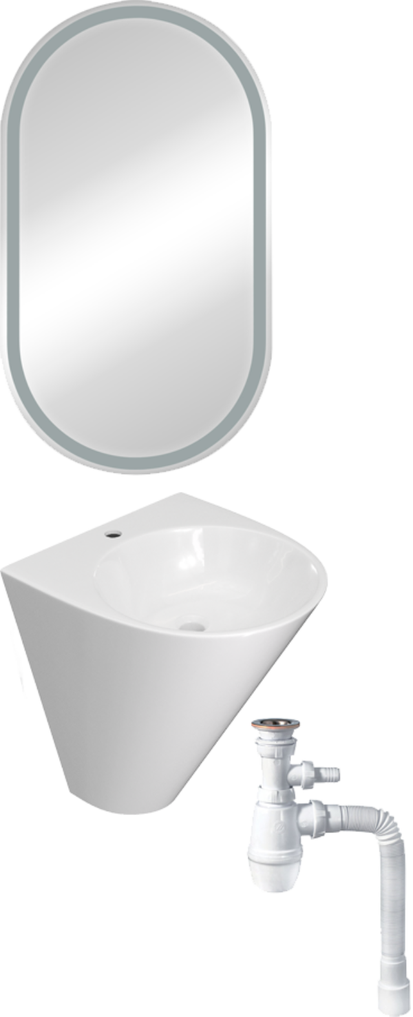 фото Комплект раковина stworki моноблок 48 100501-101 + сифон для раковины wirquin минор с отв