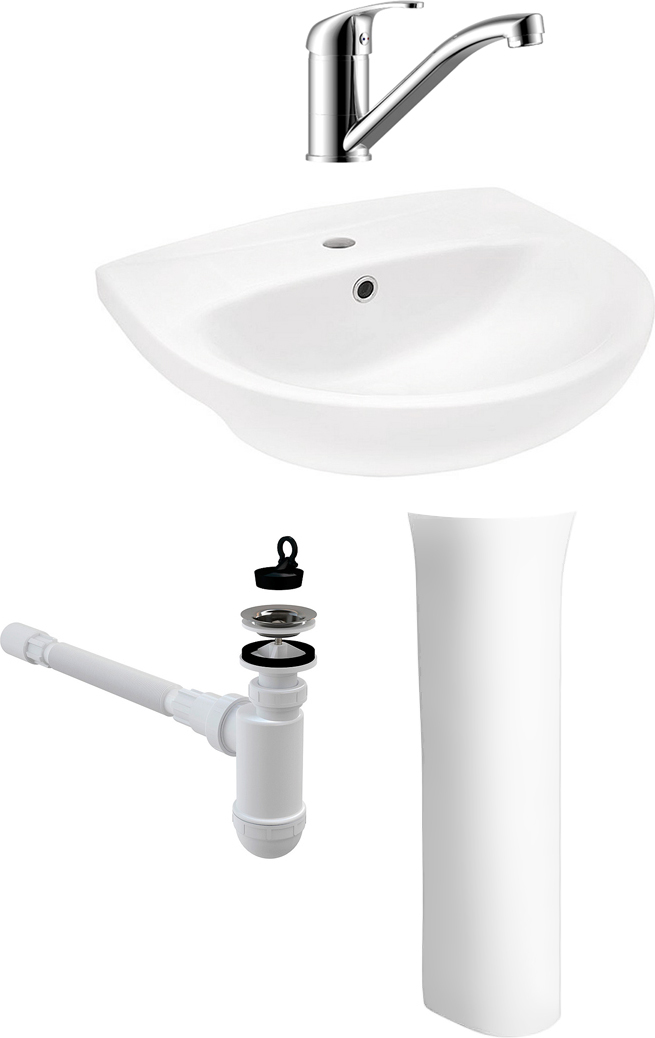 фото Комплект раковина santek анимо 55 + смеситель rossinka y y35-22 для раковины + пьедестал