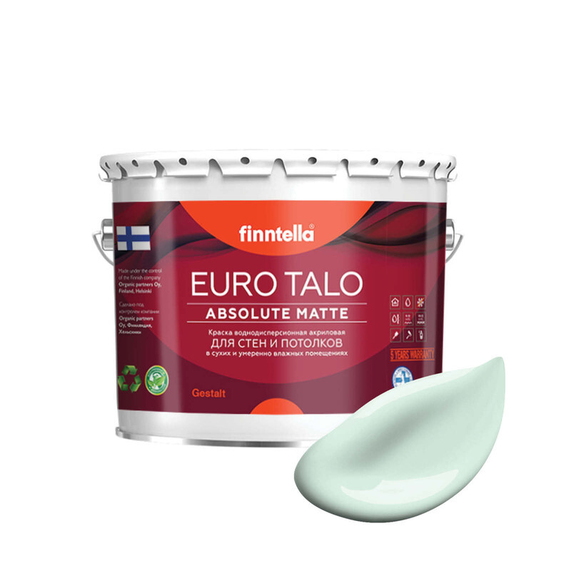 Краска EURO TALO, LINTU бледно-бирюзовый, 2,7л, Зеленый, экстраматовая EURO TALO FlatMatte для гостиной и спальни
Краска EURO TALO, LINTU бледно-бирюзовый, 2,7л, Зеленый, экстраматовая EURO TALO FlatMatte для гостиной и спальни