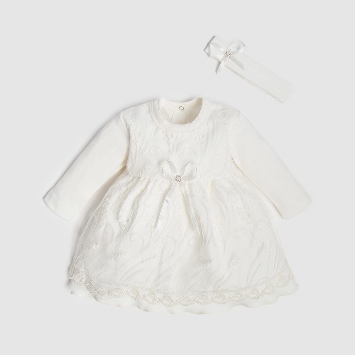 фото Набор: платье с длинным рукавом и повязка крошка я,1-3мес (50-62см),100 % хлопок