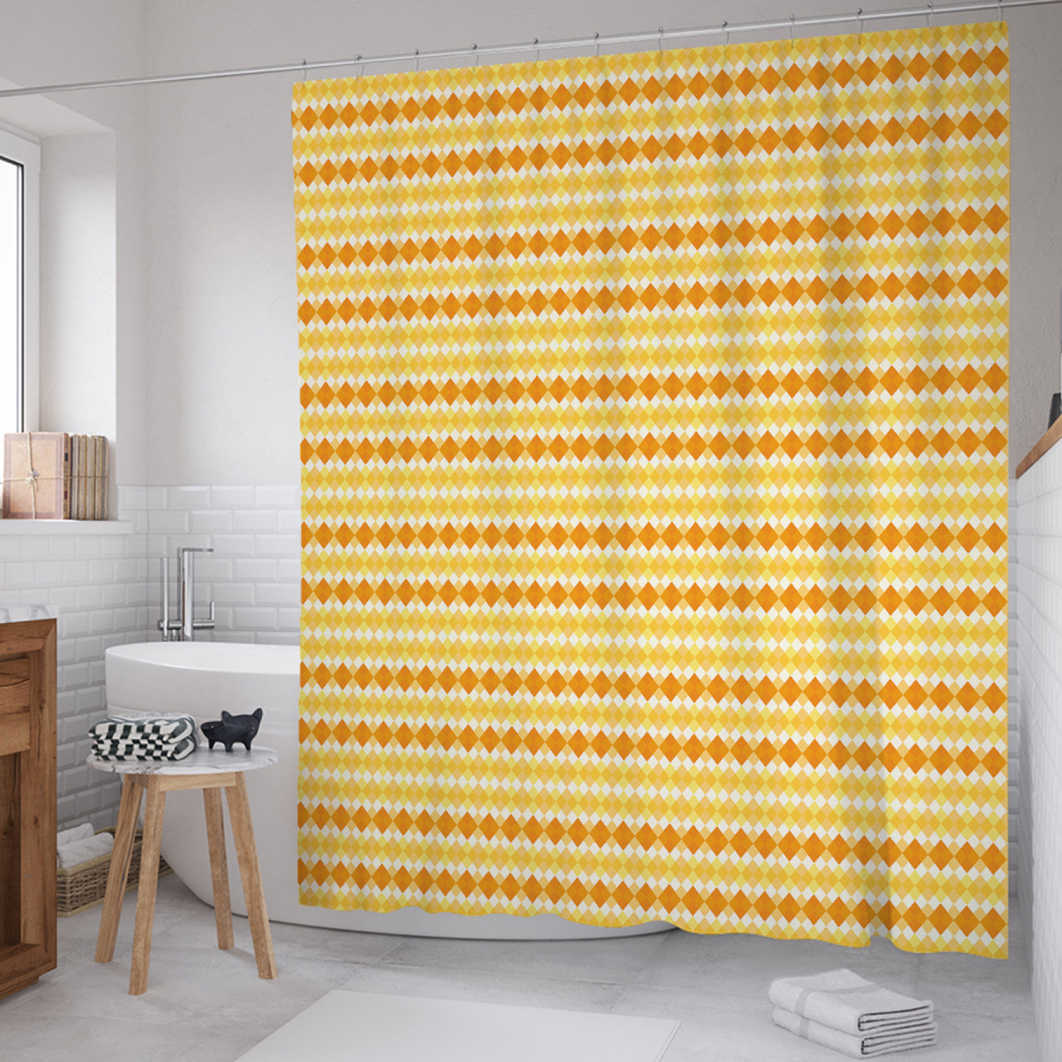 Штора для ванной JoyArty "Монохромные ромбы" из сатена, 180х200 см с крючками, Желтый, Монохромные ромбы 
Штора для ванной JoyArty "Монохромные ромбы" из сатена, 180х200 см с крючками, Желтый, Монохромные ромбы