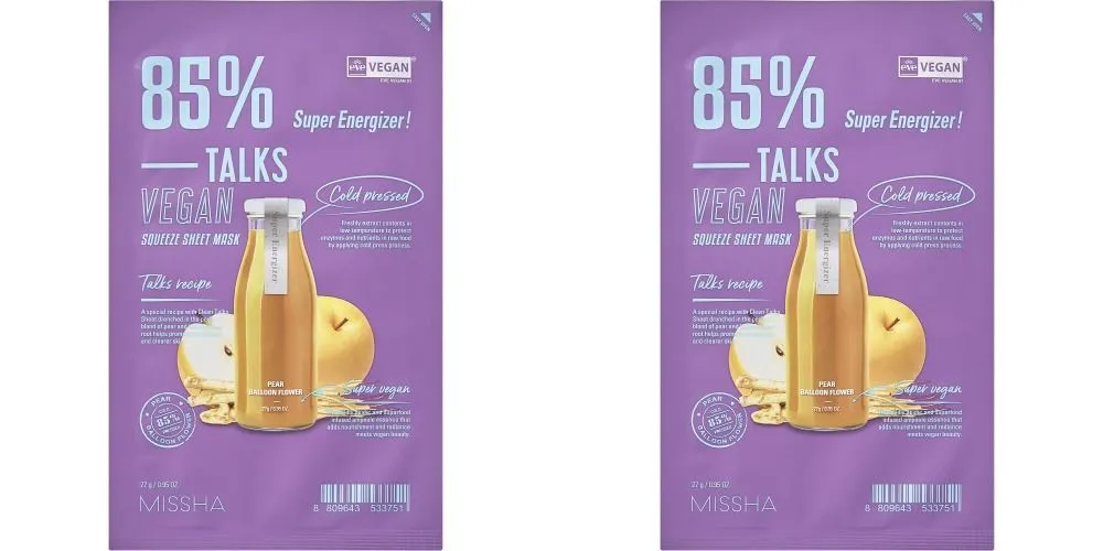Маска для лица Missha Talks Vegan Squeeze Super Energizer с экстрактами груши 27 г 2шт, Talks Vegan Squeeze Super Energizer
Маска для лица Missha Talks Vegan Squeeze Super Energizer с экстрактами груши 27 г 2шт, Talks Vegan Squeeze Super Energizer