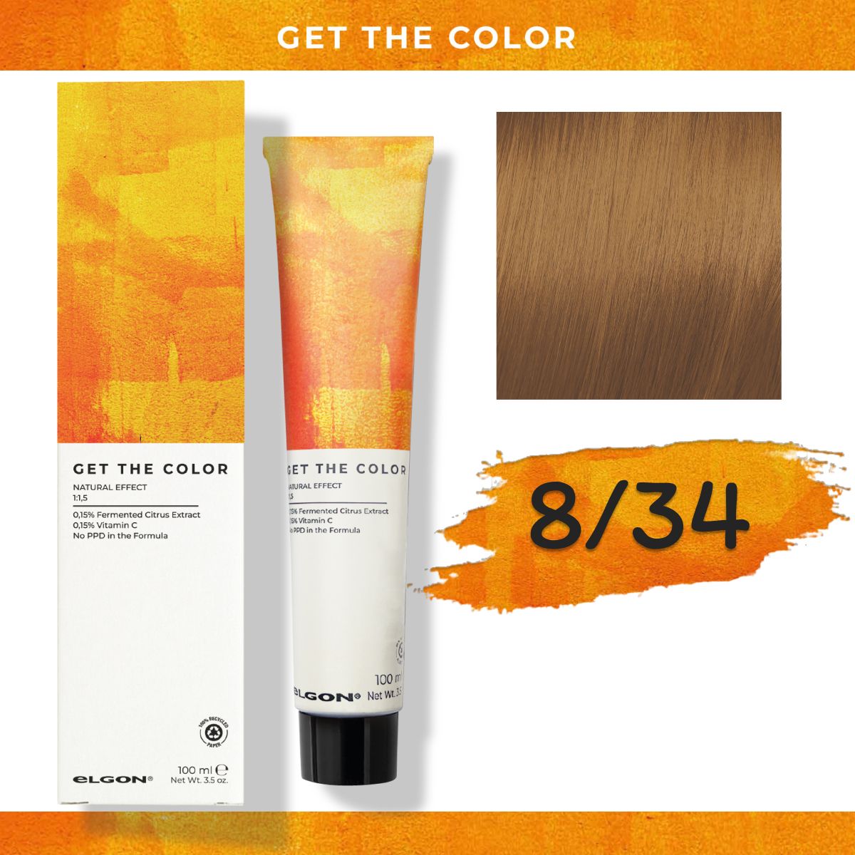 Стойкая краска для волос Elgon Get the Color 8/34 Светло-русый Золотисто-медный, 100 мл, 36325
Стойкая краска для волос Elgon Get the Color 8/34 Светло-русый Золотисто-медный, 100 мл, 36325