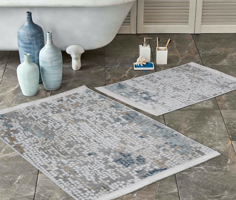 фото Набор ковриков для ванной и туалета venera, 60x100/50x60 см, бежево-синий
