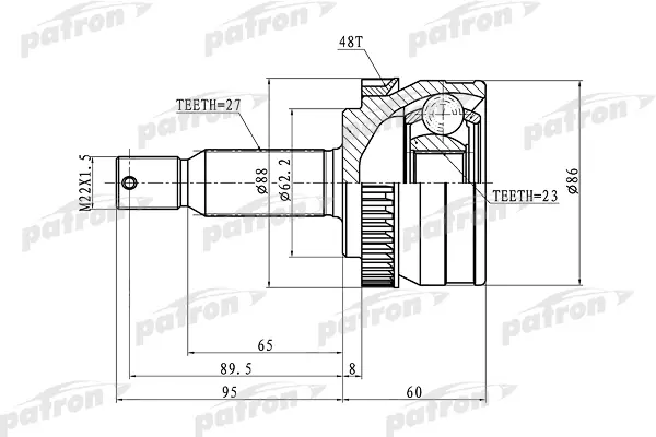 ШРУС наружный с кольцом ABS 27x62.2x23 ABS:48T HYUNDAI TUCSON 04-10 PATRON PCV1352
ШРУС наружный с кольцом ABS 27x62.2x23 ABS:48T HYUNDAI TUCSON 04-10 PATRON PCV1352