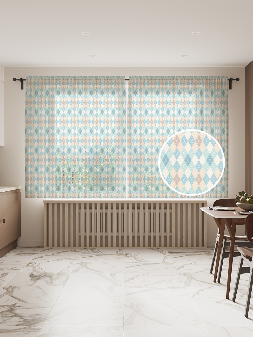 Фототюль JoyArty "Аргайл ретро", 145x180 см (2 полотна со шторной лентой + 50 крючков), Аргайл ретро