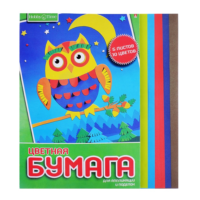 фото Набор двусторонней цветной бумаги а4, 5л. 10цв. "хобби тайм" 2 вида альт