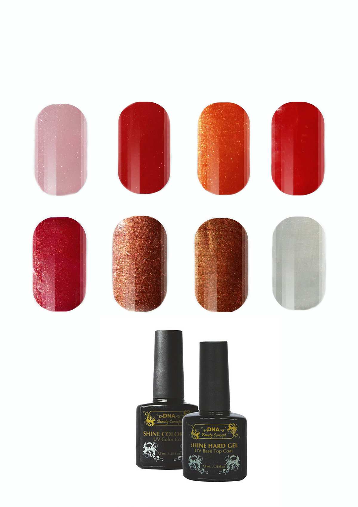фото Набор гель-лаков dna, 7.5 мл, 8 штук перламутровых оттенков в подарочной упаковке dna beauty concept