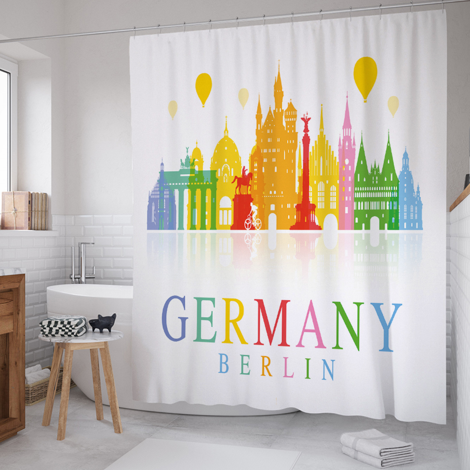 Штора для ванной JoyArty "Разноцветный Берлин" из сатена, 180х200 см с крючками, Белый, Разноцветный Берлин 
Штора для ванной JoyArty "Разноцветный Берлин" из сатена, 180х200 см с крючками, Белый, Разноцветный Берлин