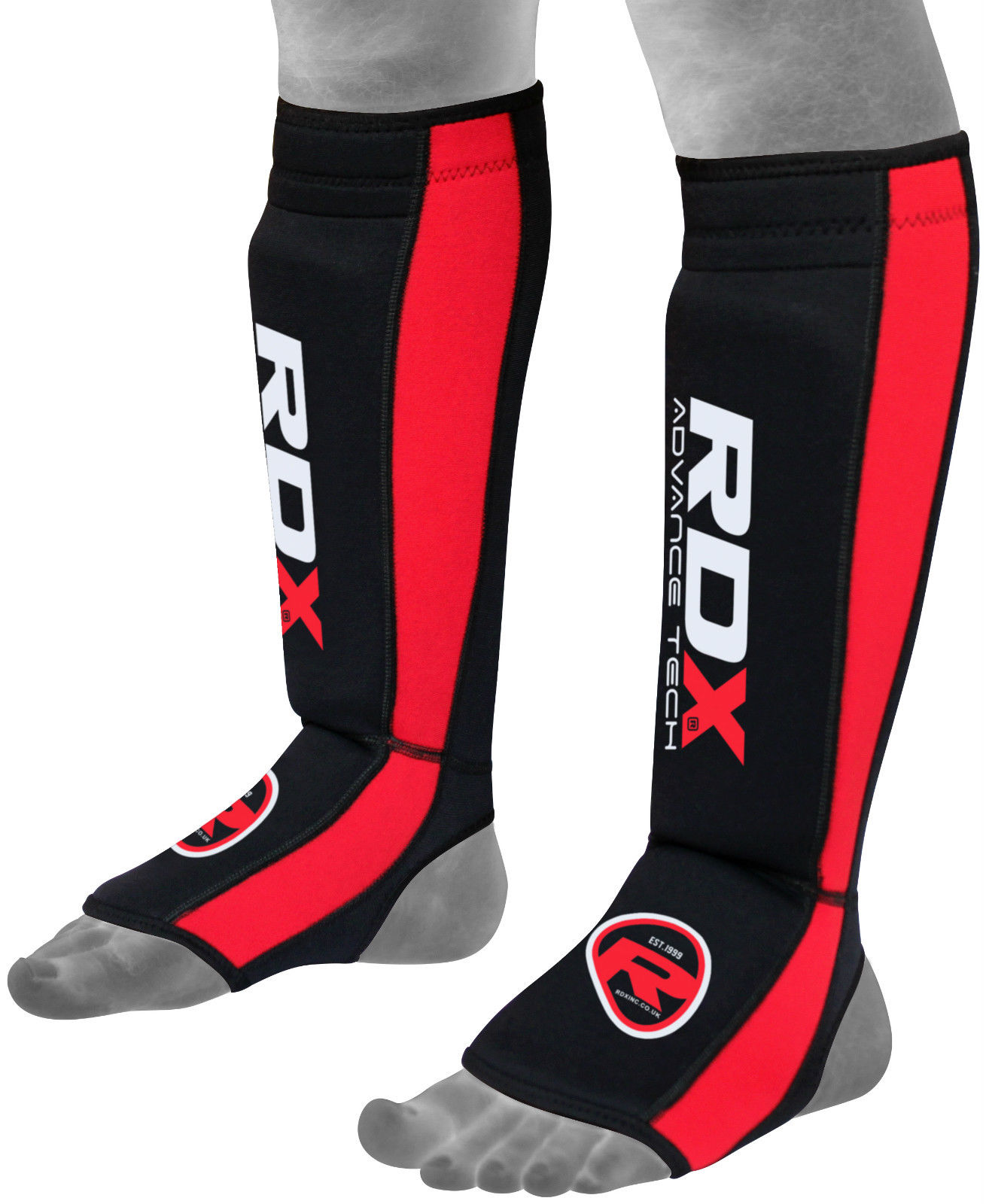 фото Щитки rdx t6 neoprene gel shin instep pads mma leg foot guards (red) l/xl