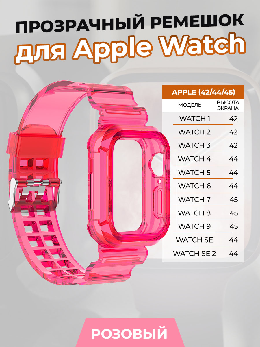 Прозрачный ремешок для Apple Watch 1-9 / SE (42/44/45 мм), розовый, Watch 1-9 / SE (42/44/45 мм)
Прозрачный ремешок для Apple Watch 1-9 / SE (42/44/45 мм), розовый, Watch 1-9 / SE (42/44/45 мм)
