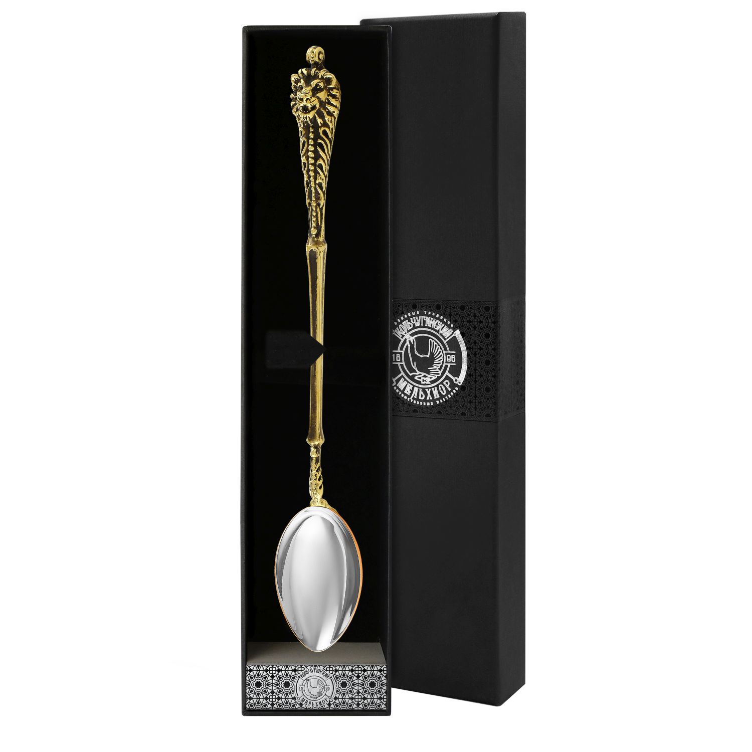 Ложка для размешивания кофе Лев с яблочком биметалл в футляре, Желтый, КМ1066ЛЖ06/8 
Ложка для размешивания кофе Лев с яблочком биметалл в футляре, Желтый, КМ1066ЛЖ06/8