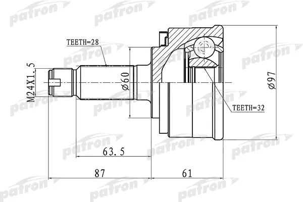 Шрус наружный PATRON 28x60x32 для Honda CR-V II rd4-rd8rd9 2.0i-vtec k20a4 02-06 PCV1076
Шрус наружный PATRON 28x60x32 для Honda CR-V II rd4-rd8rd9 2.0i-vtec k20a4 02-06 PCV1076