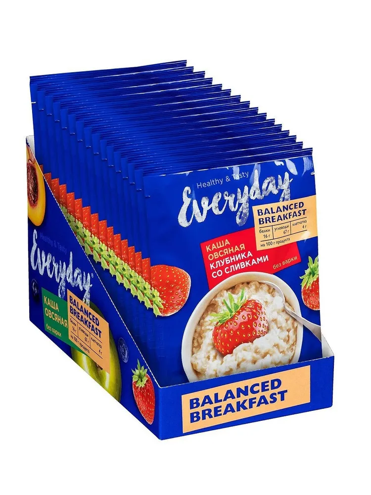 Каша овсяная Everyday Balanced Breakfast "Клубника со сливками" 40 гр., шоубокс 15 шт., 7
Каша овсяная Everyday Balanced Breakfast "Клубника со сливками" 40 гр., шоубокс 15 шт., 7